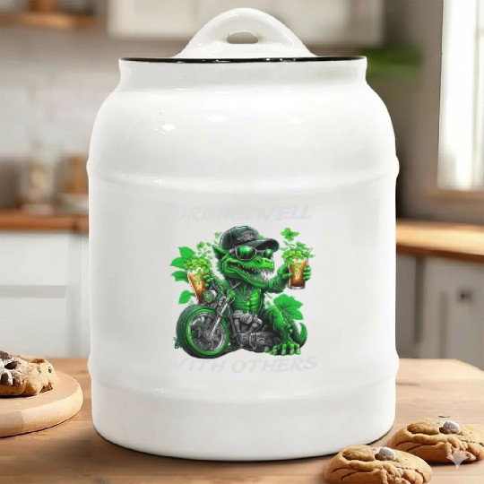 Drinks well with others st patrick's day Dinosaur Ceramic Cookie Jars