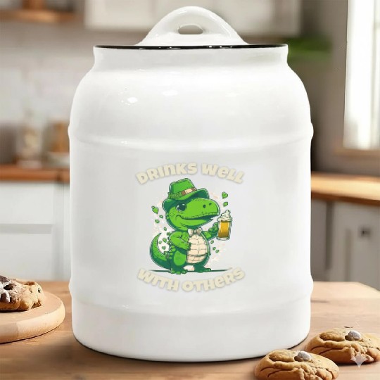 Drinks well with others st patrick's day Dinosaur Ceramic Cookie Jars