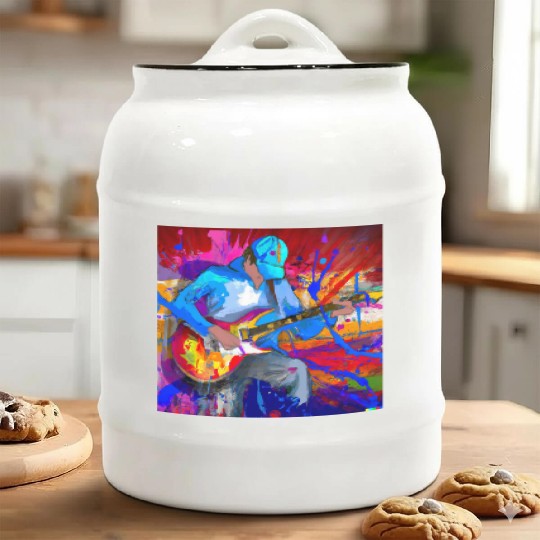 Guitar Player Graffiti Art Ceramic Cookie Jars