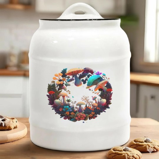psychedelic art trippy patterns mushroom Ceramic Cookie Jars