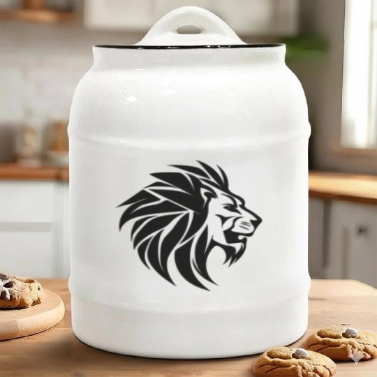 Large Lion Head With Mane Tattoo Style Ceramic Cookie Jars