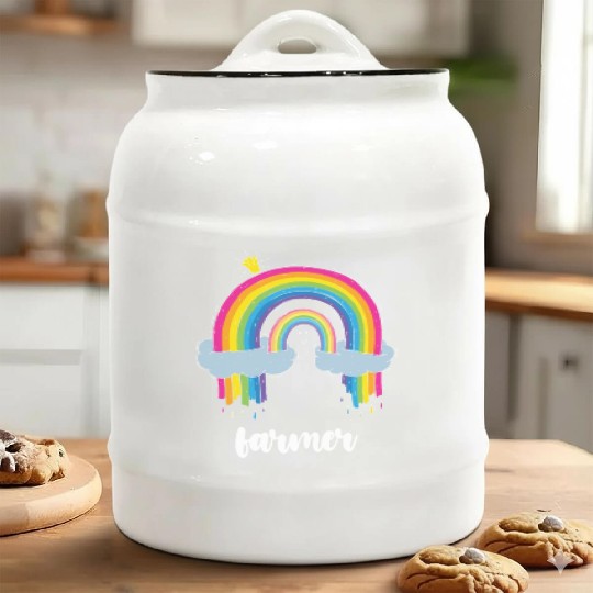 Farmer Farming Cute Boho Rainbow Ceramic Cookie Jars