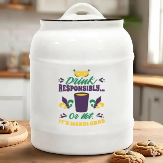 Mardi Gras Carnival Beer Drinking Parade Party Ceramic Cookie Jars
