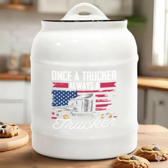 Truck Driver Us Flag Old Man Trucker Ceramic Cookie Jars
