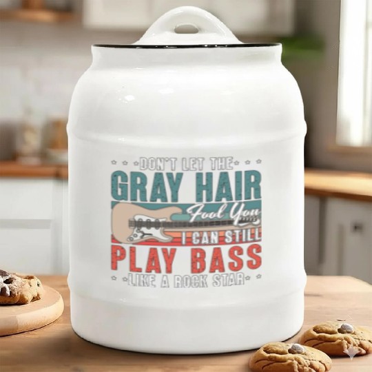 Bass Guitar Don't Let The Gray Hair Guitar Player Ceramic Cookie Jars