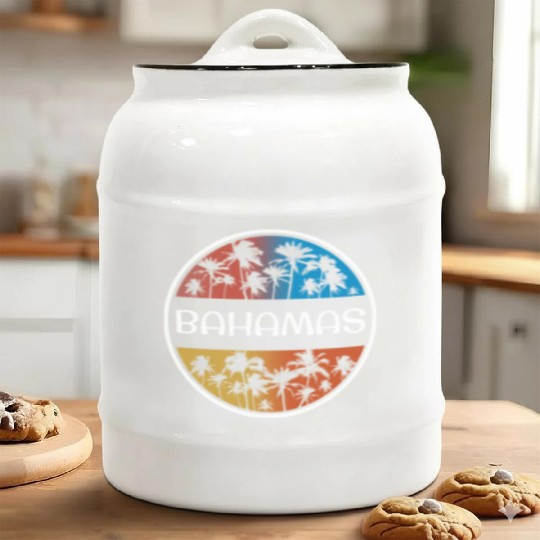 Bahamas Stylish Vacation Souvenir Palm Tree Ceramic Cookie Jars