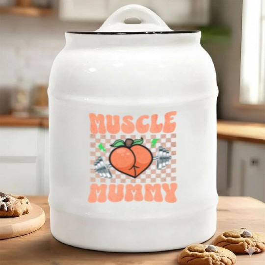 Muscle Mommy Gym Bodybuilder and Weightlifting Gif Ceramic Cookie Jars