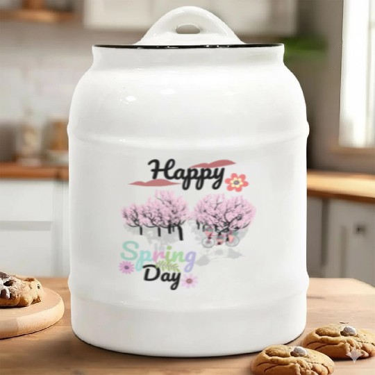 Seasons Greetings for Spring, Happy Spring Graphic Ceramic Cookie Jars