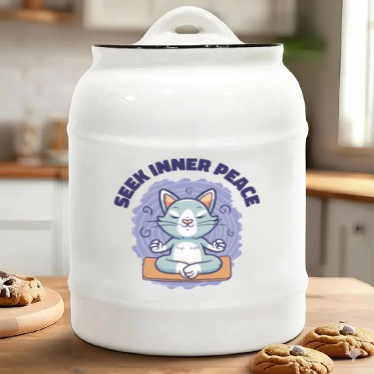 Serenity Cat Yoga Cat Owner Meditation Yoga Fan Ceramic Cookie Jars
