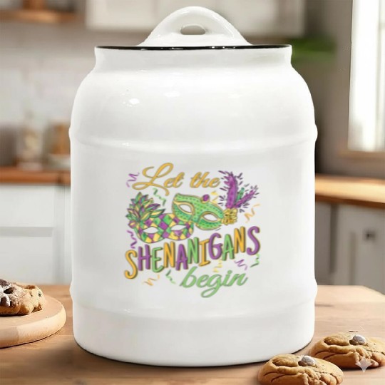 Funny Mardi Gras Costume Let The Shenanigans Begi Ceramic Cookie Jars