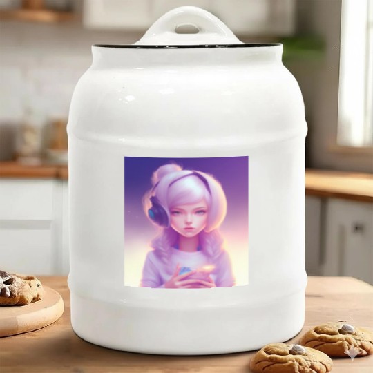 1# young girl gamer. Ceramic Cookie Jars