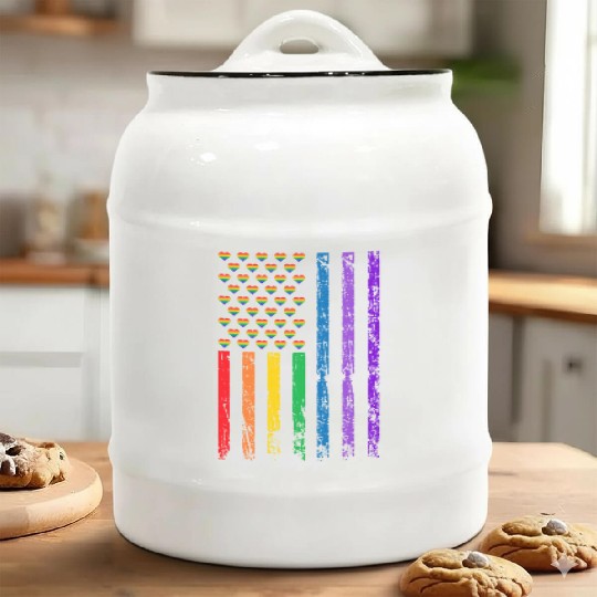 American Flag Rainbow Heart Decor LGBT Pride Month Ceramic Cookie Jars