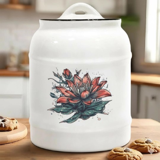 Japanese Spider Lily Soft Anime Aesthetic Flower Ceramic Cookie Jars