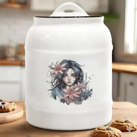Japanese Spider Lily Soft Anime Aesthetic Flower Ceramic Cookie Jars