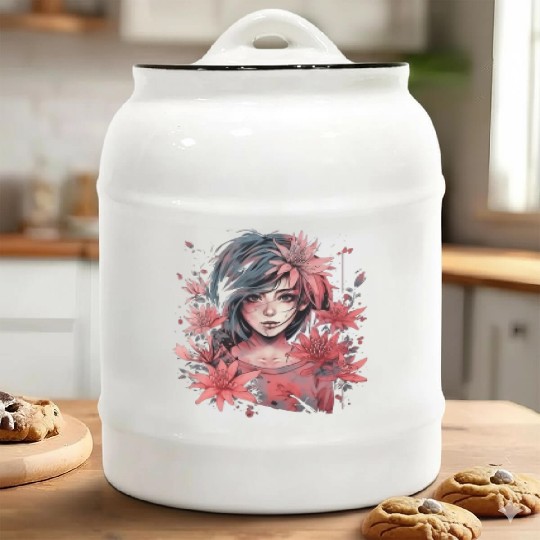 Japanese Spider Lily Soft Anime Aesthetic Flower Ceramic Cookie Jars