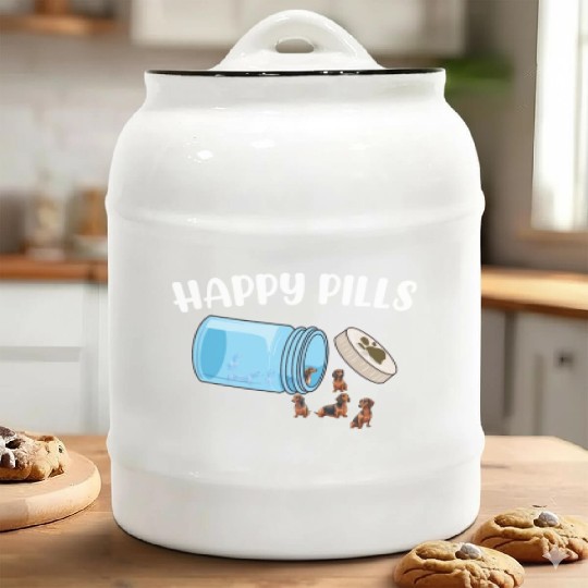 Happy Pills Dachshund Funny Dog Lover Humor Pun Ceramic Cookie Jars