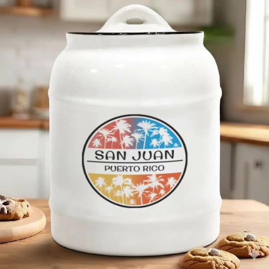 San Juan Puerto Rico Palm Tree Stylish Vacation Ceramic Cookie Jars