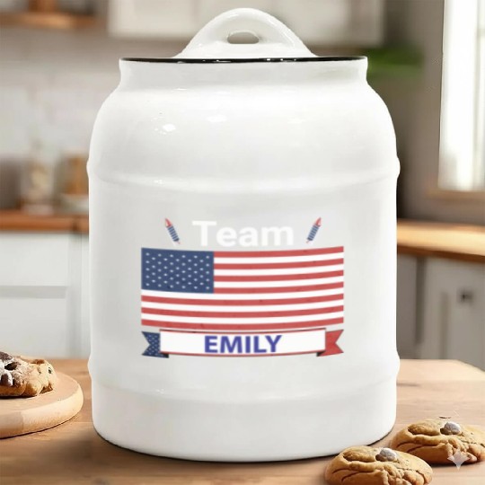 Team Emily USA American Flag Stars Ceramic Cookie Jars
