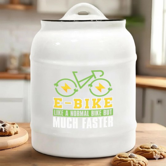 Cycling Cyclist E Bike Ceramic Cookie Jars