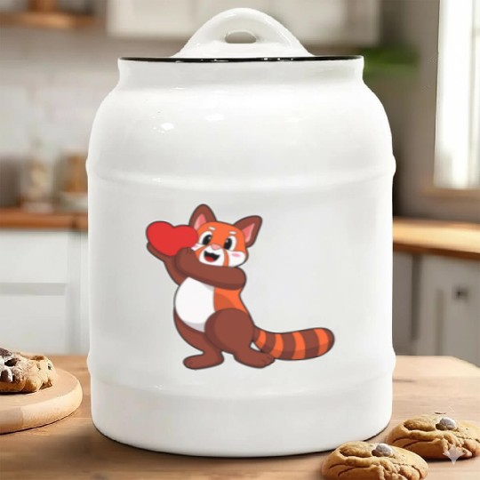 Red Panda At Love With Heart Ceramic Cookie Jars