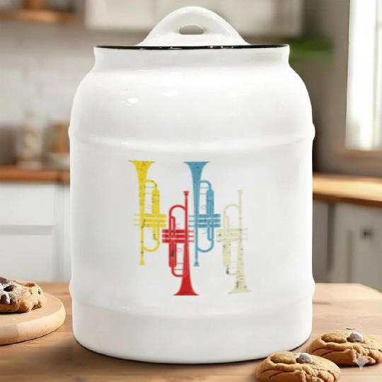 Retro Trumpet For Trumpet Player Lover Ceramic Cookie Jars