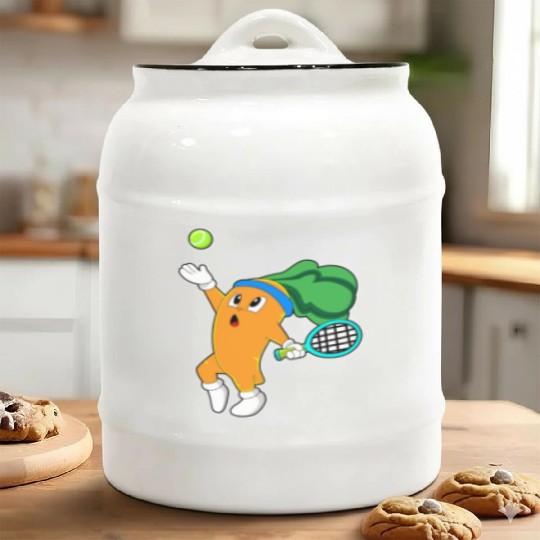 Carrot At Tennis With Tennis Racket Ceramic Cookie Jars