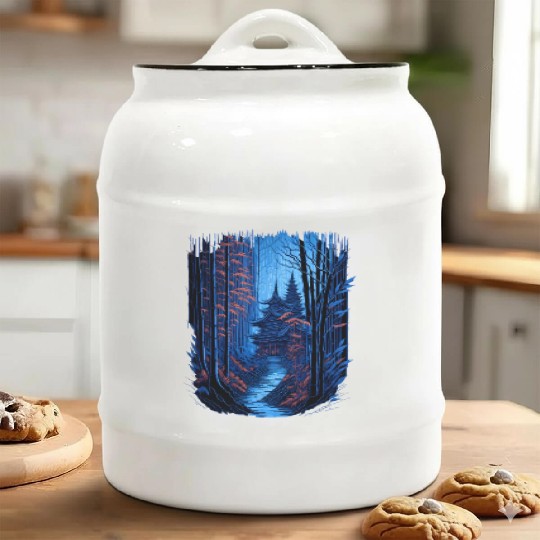 Japanese Temple in a Bamboo Forest Ceramic Cookie Jars