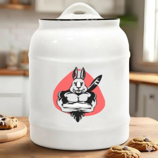 Funny gym design Rabbit. Ceramic Cookie Jars