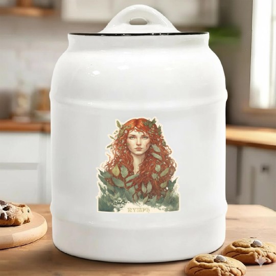 druid red hair spring forest elf nature fairy Ceramic Cookie Jars