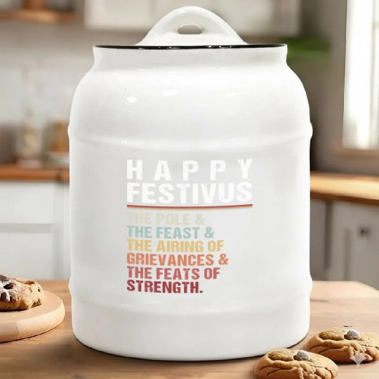 Happy Festivus Christmas Holiday Retro Vintage Ceramic Cookie Jars