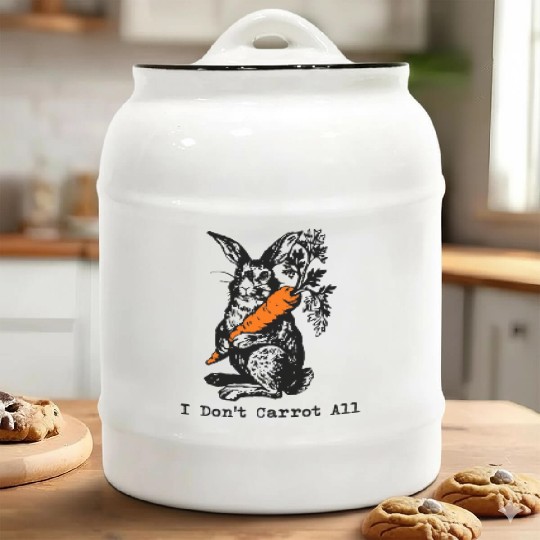 I Dont Carrot All Funny Easter Care Pun Bunny Ceramic Cookie Jars