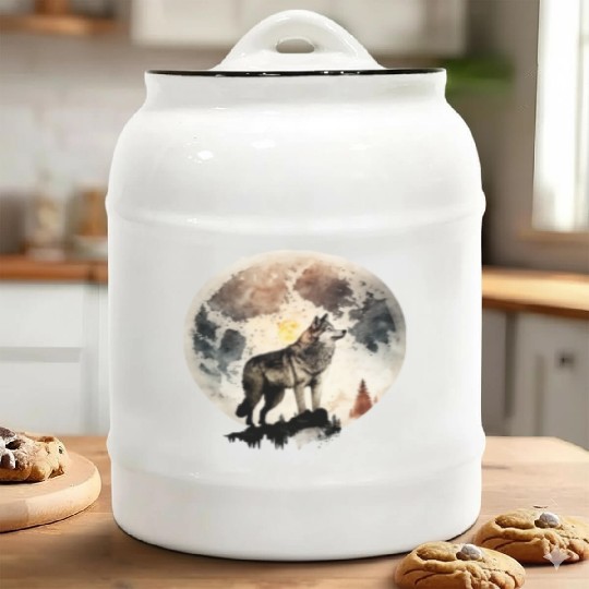 Wolf Moonlight Forest Wild Werewolf Watercolor 4 Ceramic Cookie Jars