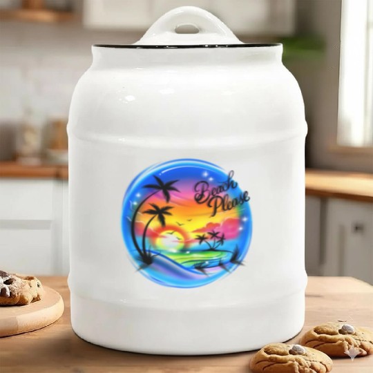 Beach Please Airbrush Colorful Ceramic Cookie Jars