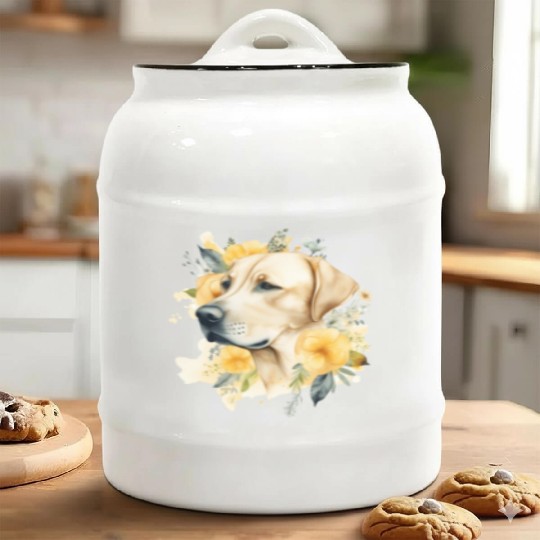 Yellow Lab Dog Watercolor Floral Ceramic Cookie Jars