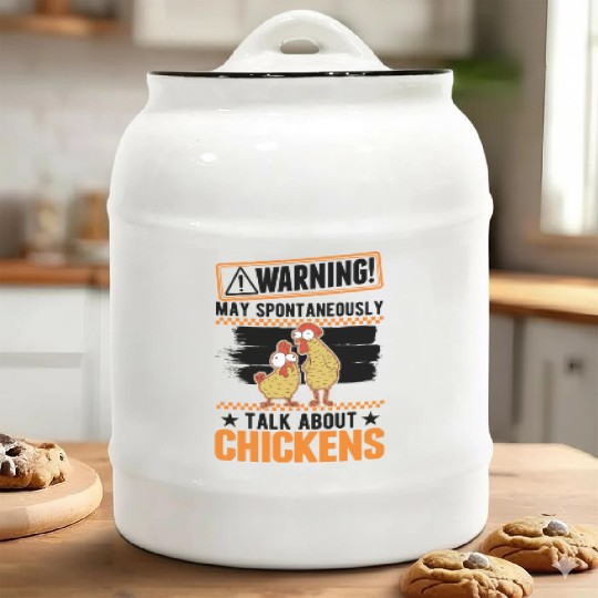 Warning Chickens Farmer Chicken Ceramic Cookie Jars