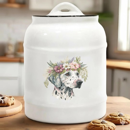Dalmatian Flower Crown Pet Dog Floral Puppy Ceramic Cookie Jars