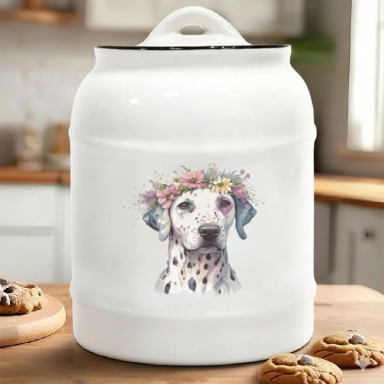 Cute Dalmatian Flower Crown Pet Dog Puppy Ceramic Cookie Jars
