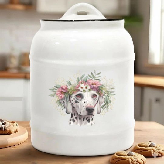 Cute Dalmatian Flower Crown Pet Dog Breed Puppy Ceramic Cookie Jars