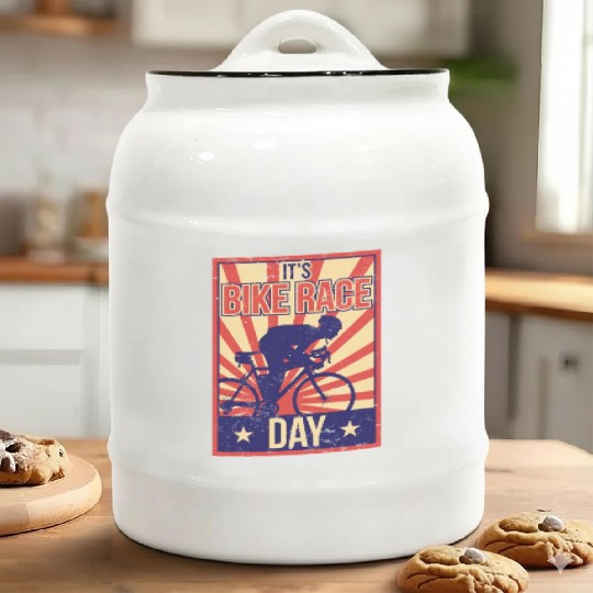 It's Bike Race Day Cycling Bicycle Racing Racer Ceramic Cookie Jars