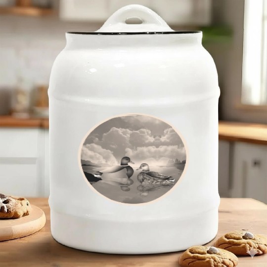 Duck couple in duck pond in nostalgic sepia Ceramic Cookie Jars