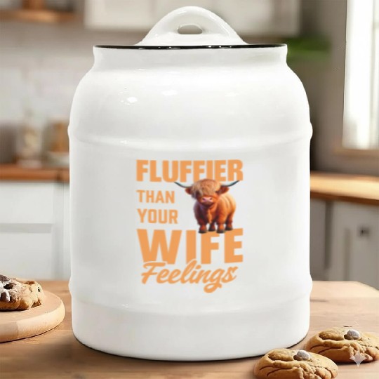 Fluffier Than Your Wife Feelings Highland Cow Ceramic Cookie Jars