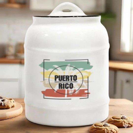 Puerto Rico Palm Tree Retro Artistic Ceramic Cookie Jars