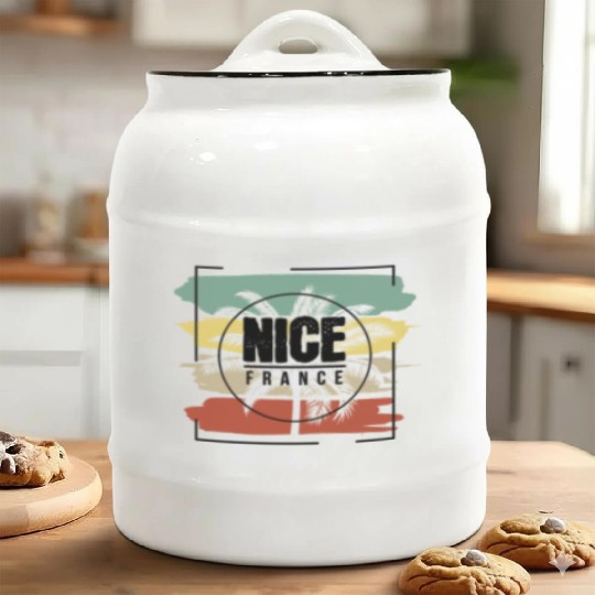 Nice France Palm Tree Retro Artistic Ceramic Cookie Jars