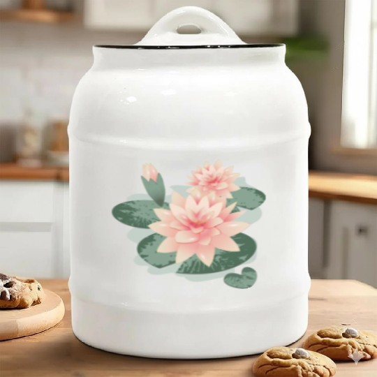 Water lily flower with bud in water lily pond Ceramic Cookie Jars