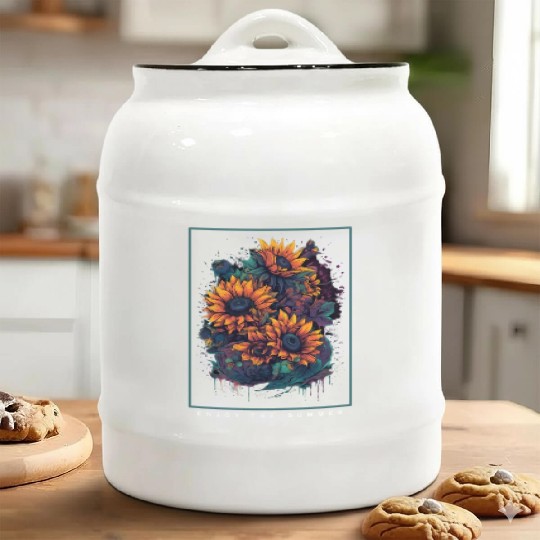 Psychedelic Sunflowers Garden Nature Lover Gift Ceramic Cookie Jars