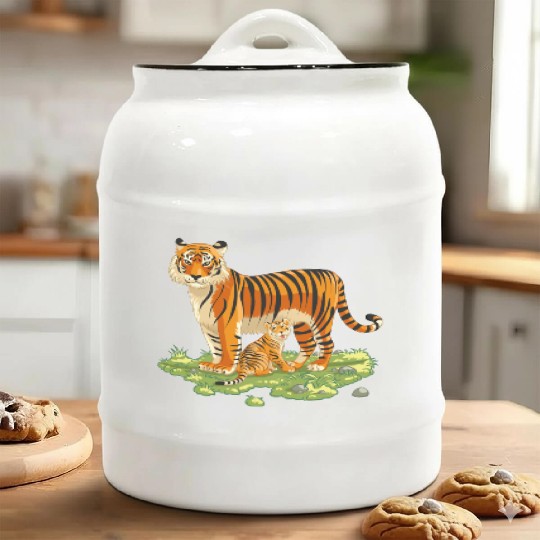 Mother And Son Tiger Ceramic Cookie Jars