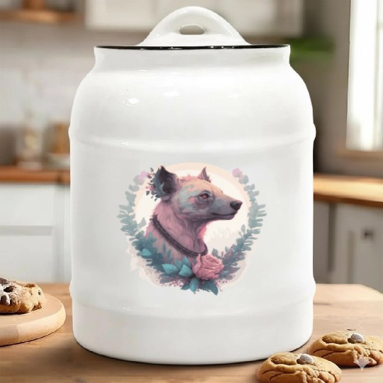Watercolor Hyena Flower Crown Africa Safari Animal Ceramic Cookie Jars