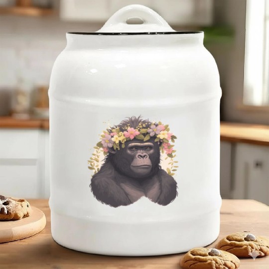 Watercolor Gorilla Flower Crown Africa Safari Anim Ceramic Cookie Jars