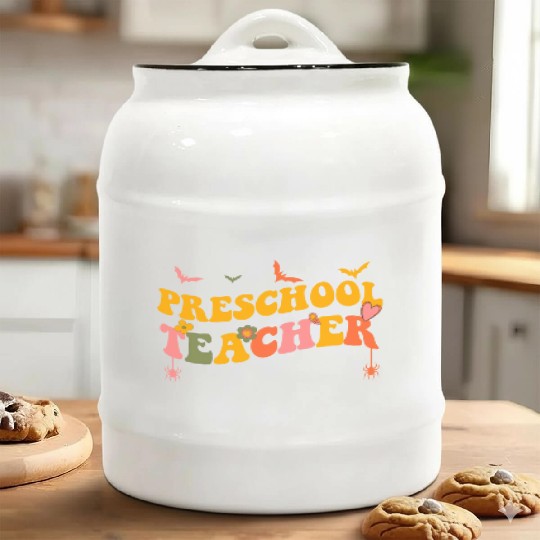 Funny Groovy Halloween Preschool Teacher Men Women Ceramic Cookie Jars