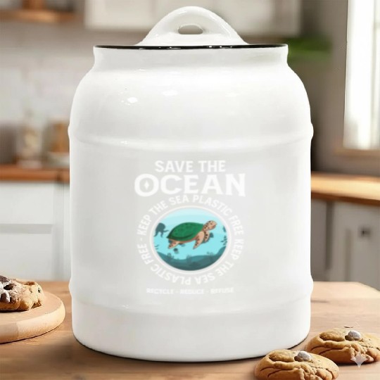 Save The Ocean Keep The Sea Plastic Free Turtle Ceramic Cookie Jars